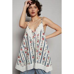 POL Ever After Floral Striped V Neck Spaghetti Strap Top in Ivory